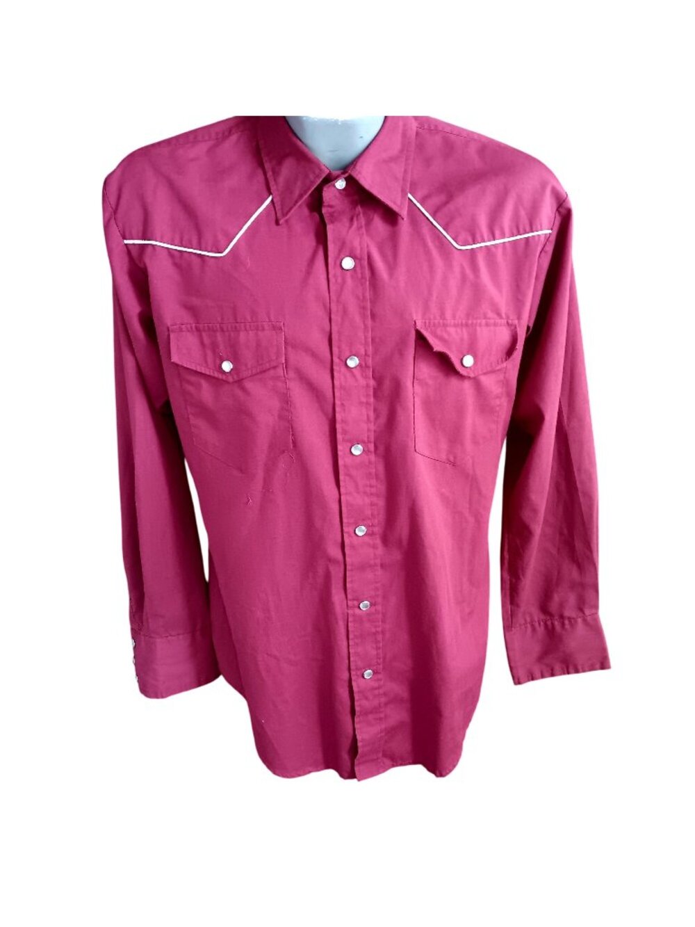 Vintage Men's Western Shirt Large 1980's High Noon Pearl Snap Burgundy Cowboy